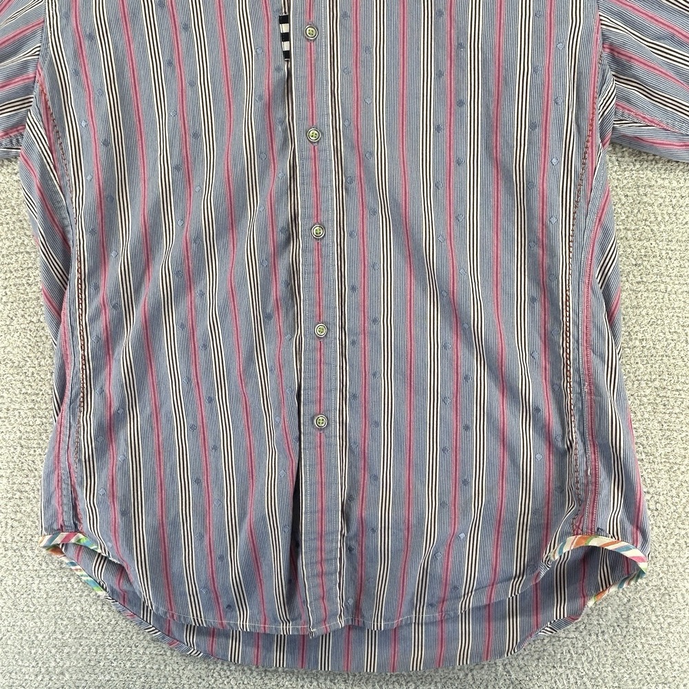Robert Graham Jeans Button Up Shirt Mens Large Striped Embroidered Diamonds - Picture 5 of 16